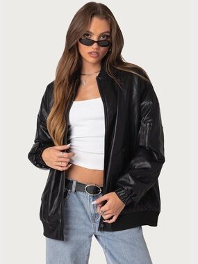 Faux Leather Oversized Bomber Jacket